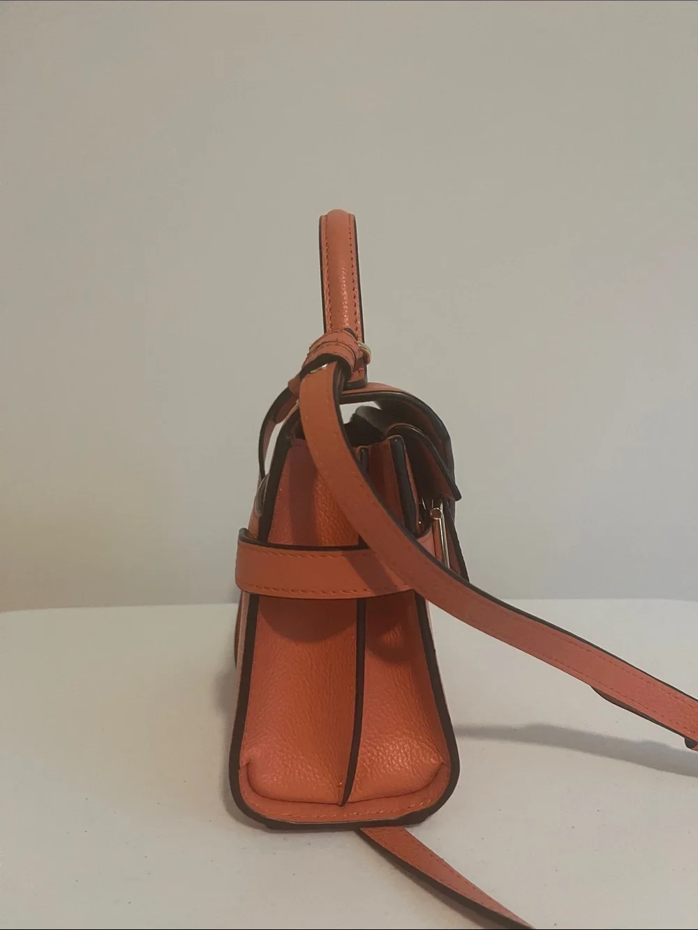 Le Tanneur Emilie Orange Leather Top-Handle Satchel with Shoulder Strap